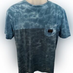 Quiksilver “Radical Times in Paradise” Blue Tie-Dye Striped Tee Shirt Men M